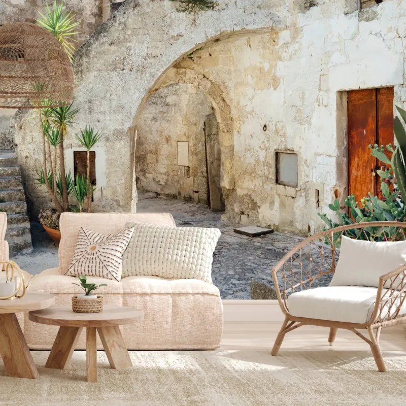 Wall mural mediterranean stone courtyard with arch