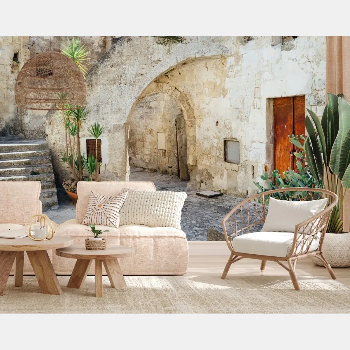 Fototapeta śródziemnomorski kamienny dziedziniec z łukiem – Wallissimo® Fototapeta śródziemnomorski kamienny dziedziniec z łukiem – Wallissimo®