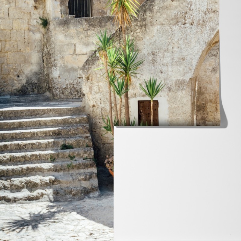 Fototapeta śródziemnomorski kamienny dziedziniec z łukiem – Wallissimo® Fototapeta śródziemnomorski kamienny dziedziniec z łukiem – Wallissimo®