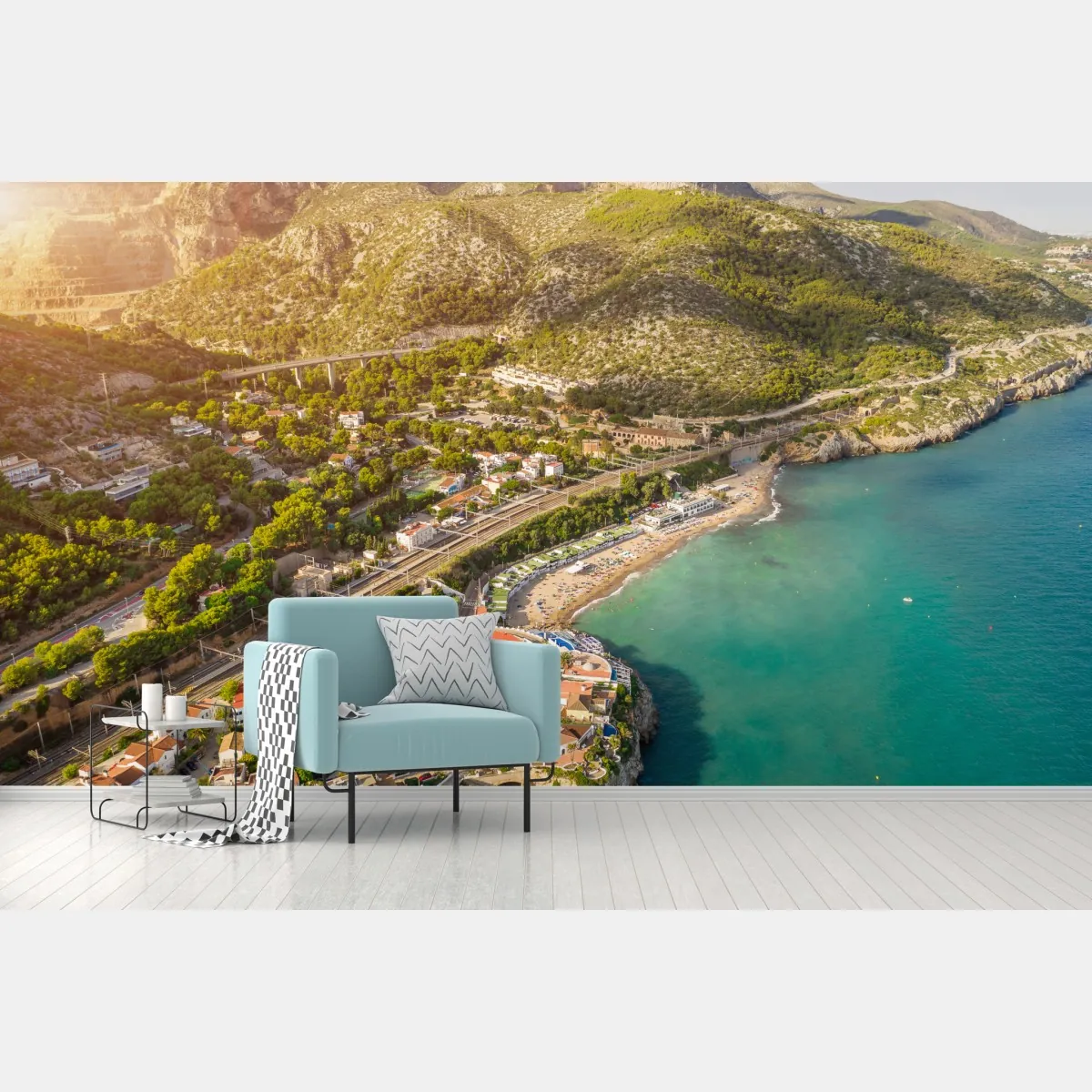 Fototapeta turkusowy nadmorski pejzaż z lotu ptaka – Wallissimo® Fototapeta turkusowy nadmorski pejzaż z lotu ptaka – Wallissimo®