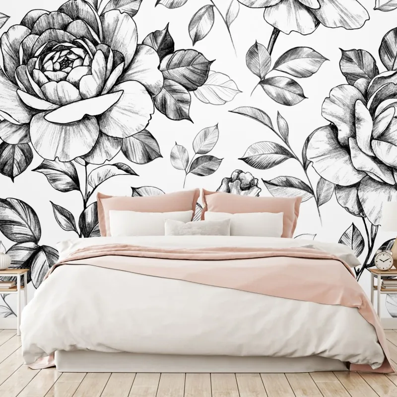 Wall mural hand-drawn rose floral pattern