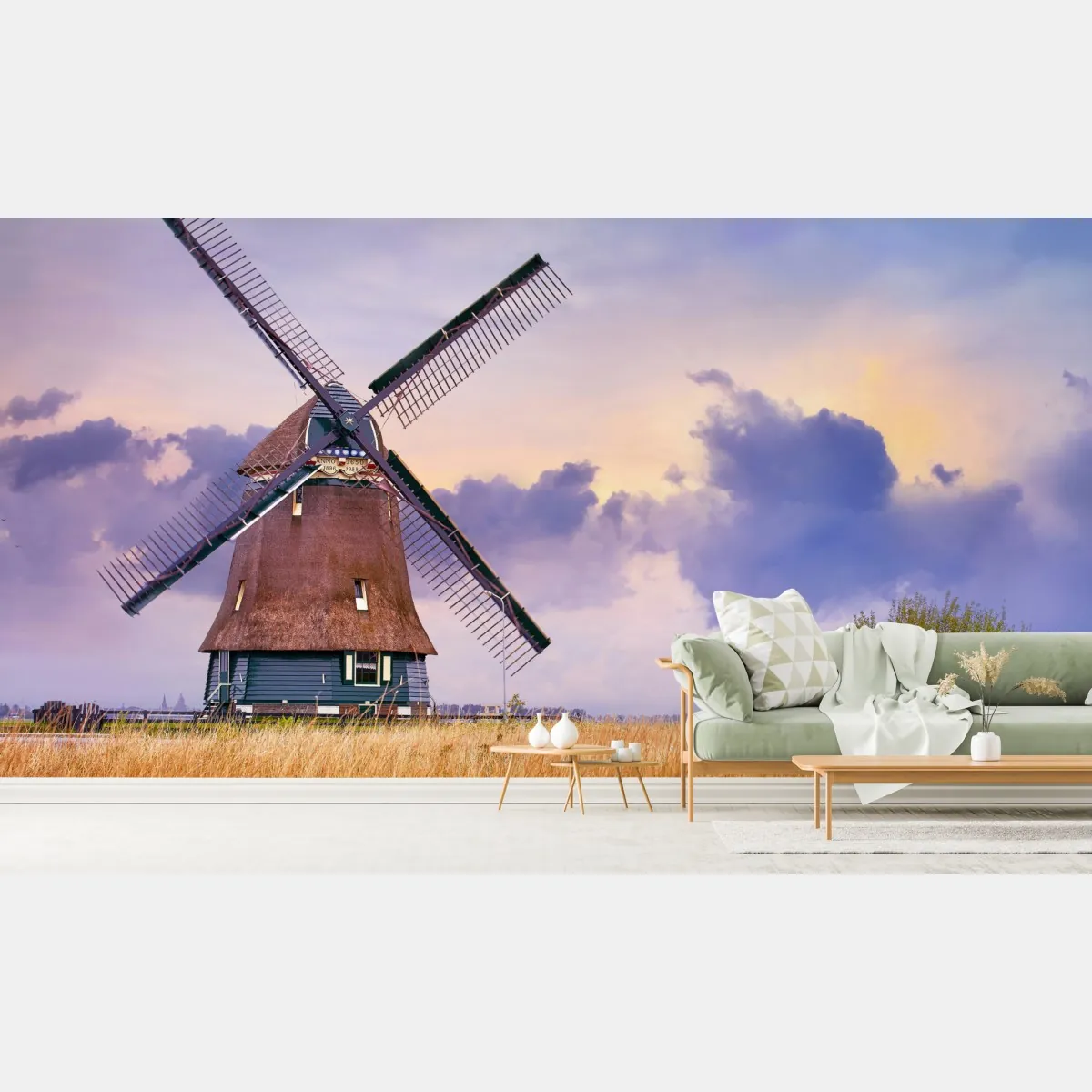 Fototapeta historyczny wiatrak na złotych polach – Wallissimo® Fototapeta historyczny wiatrak na złotych polach – Wallissimo®