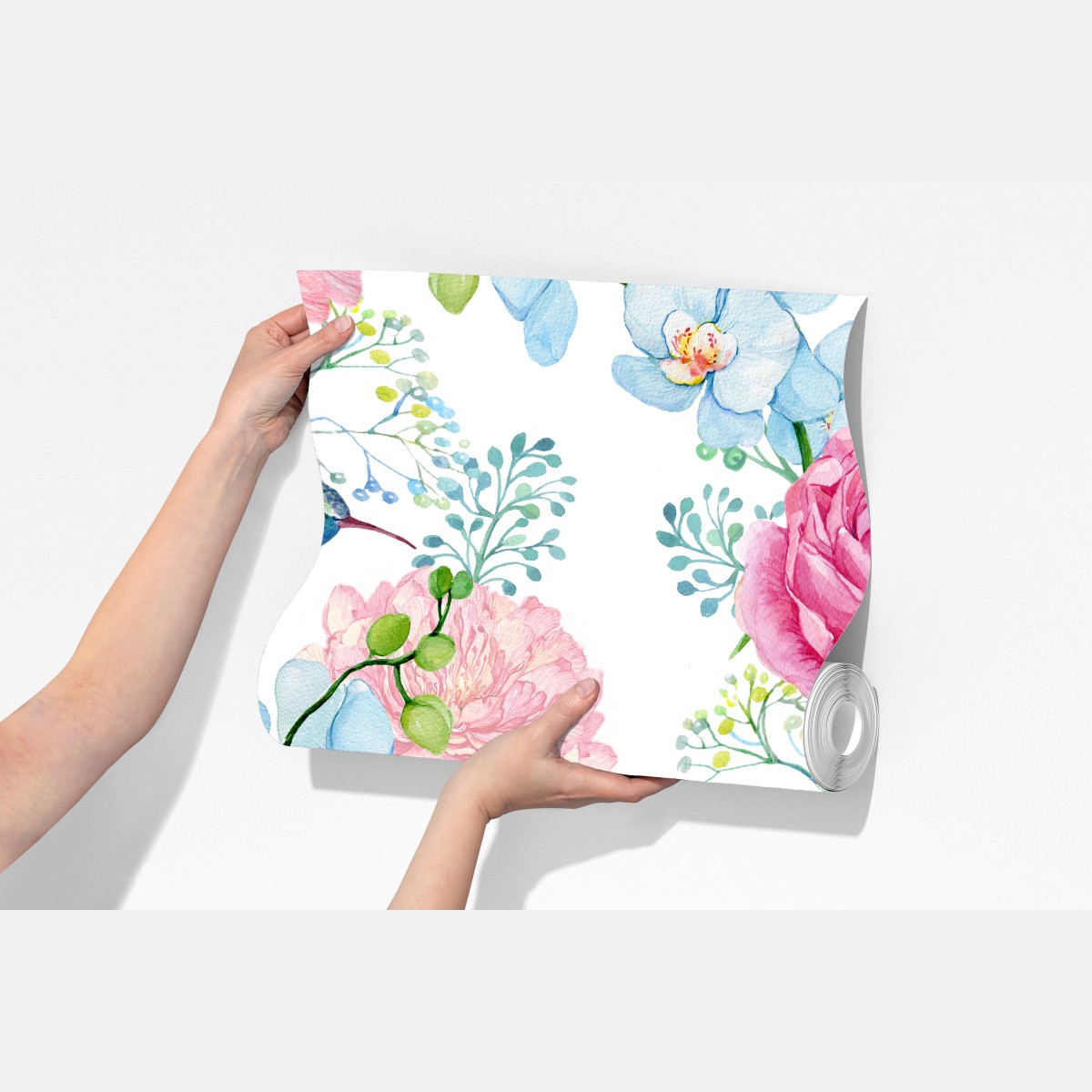 Fototapeta różany akwarelowy ogród z kolibrem – Wallissimo® Fototapeta różany akwarelowy ogród z kolibrem – Wallissimo®