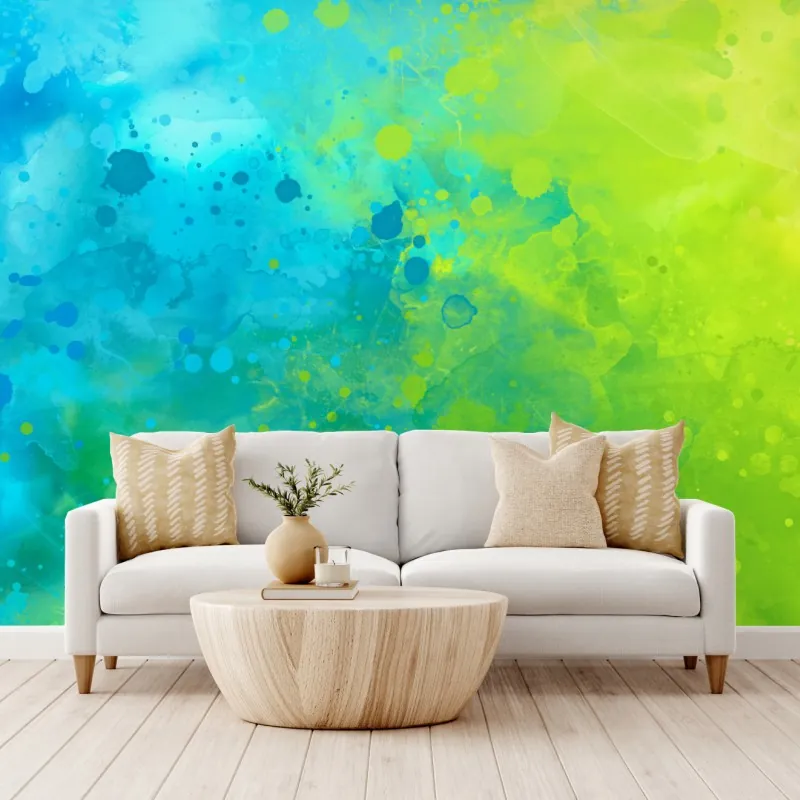 Wall mural vibrant turquoise and lime watercolor splash