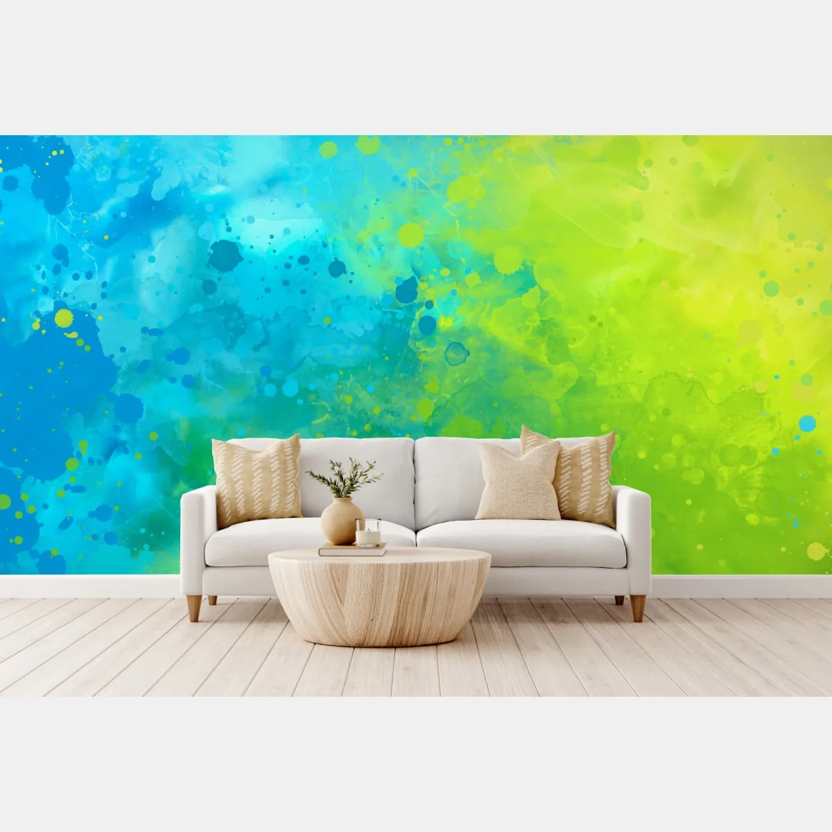 Fototapeta intensywna turkusowa akwarela z akcentem limonkowym – Wallissimo® Fototapeta intensywna turkusowa akwarela z akcentem limonkowym – Wallissimo®