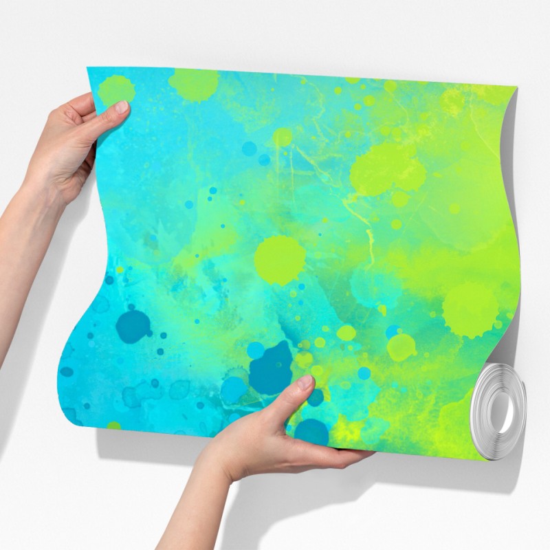 Fototapeta intensywna turkusowa akwarela z akcentem limonkowym – Wallissimo® Fototapeta intensywna turkusowa akwarela z akcentem limonkowym – Wallissimo®