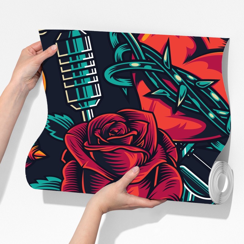 Fototapeta odważny wzór tatuażu z różami – Wallissimo® Fototapeta odważny wzór tatuażu z różami – Wallissimo®