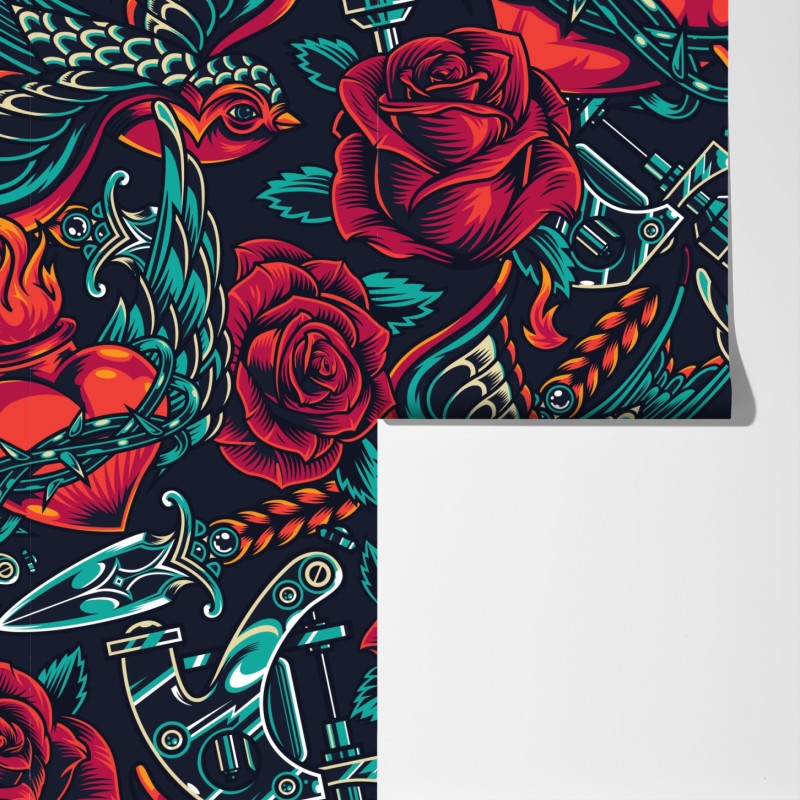 Fototapeta odważny wzór tatuażu z różami – Wallissimo® Fototapeta odważny wzór tatuażu z różami – Wallissimo®