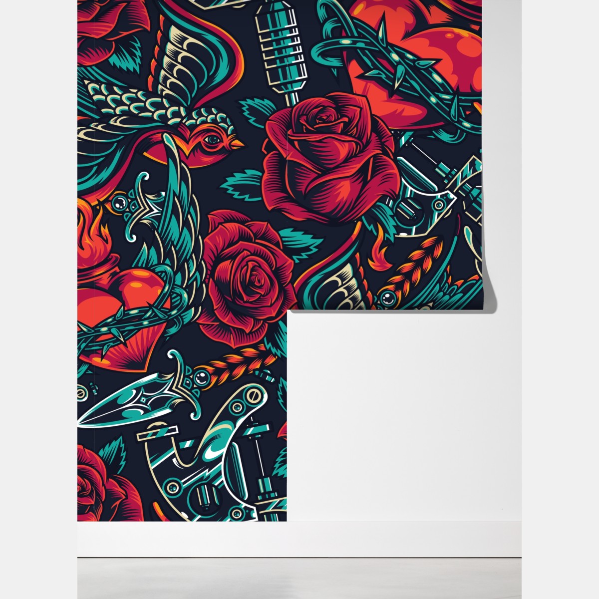 Fototapeta odważny wzór tatuażu z różami – Wallissimo® Fototapeta odważny wzór tatuażu z różami – Wallissimo®