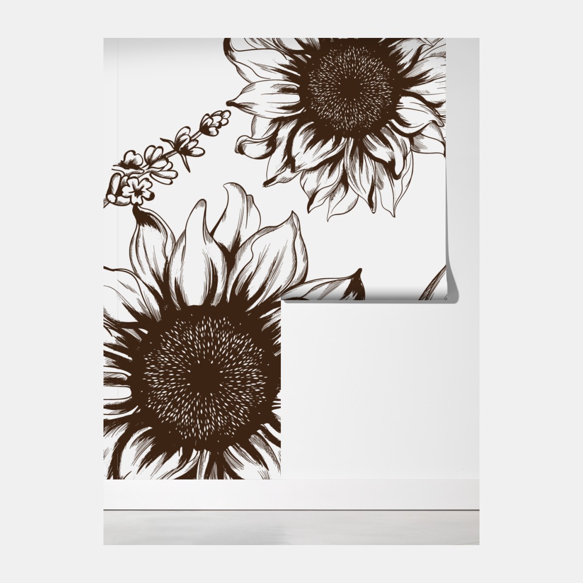 Fototapeta ilustracja botaniczna słonecznik w sepii – Wallissimo® Fototapeta ilustracja botaniczna słonecznik w sepii – Wallissimo®