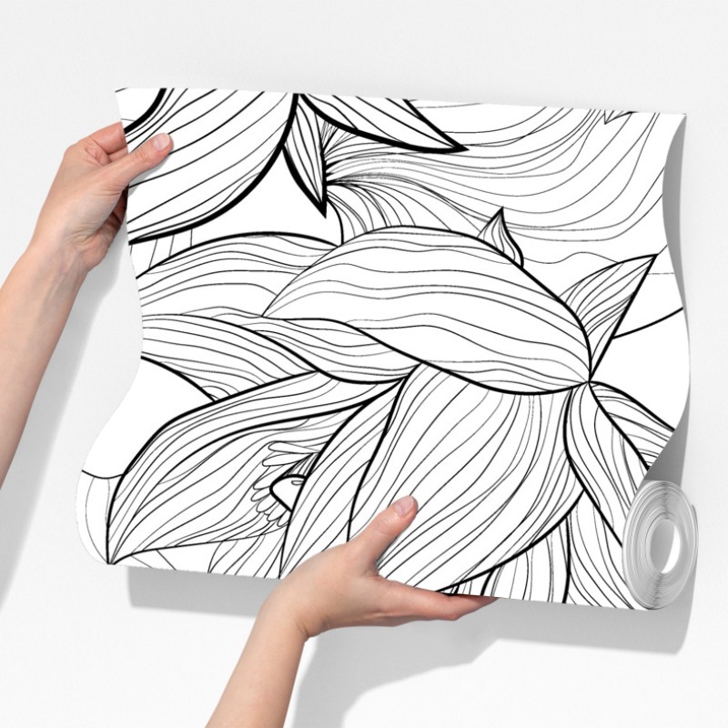 Fototapeta delikatny rysunek lotosu w czerni i bieli – Wallissimo® Fototapeta delikatny rysunek lotosu w czerni i bieli – Wallissimo®