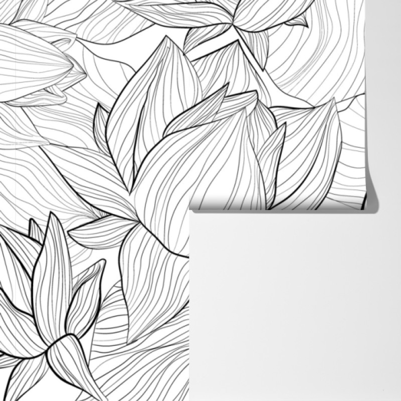 Fototapeta delikatny rysunek lotosu w czerni i bieli – Wallissimo® Fototapeta delikatny rysunek lotosu w czerni i bieli – Wallissimo®