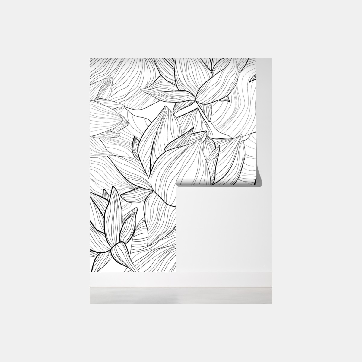 Fototapeta delikatny rysunek lotosu w czerni i bieli – Wallissimo® Fototapeta delikatny rysunek lotosu w czerni i bieli – Wallissimo®