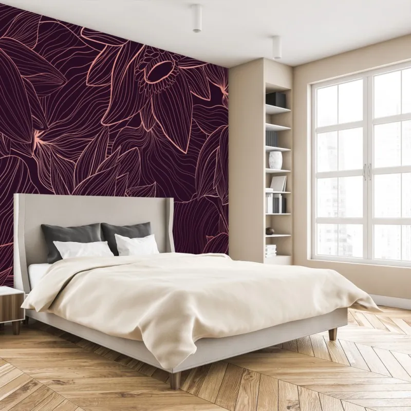 Wall mural elegant pink line floral pattern