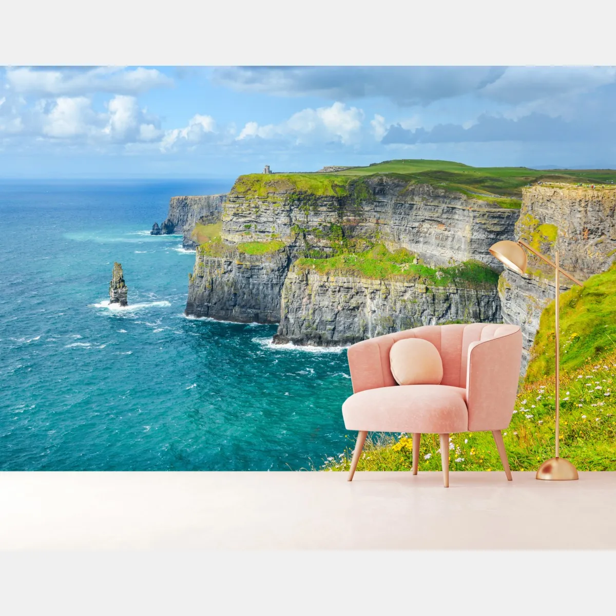 Fototapeta dramatyczne klify nadmorskie i widok na ocean – Wallissimo® Fototapeta dramatyczne klify nadmorskie i widok na ocean – Wallissimo®