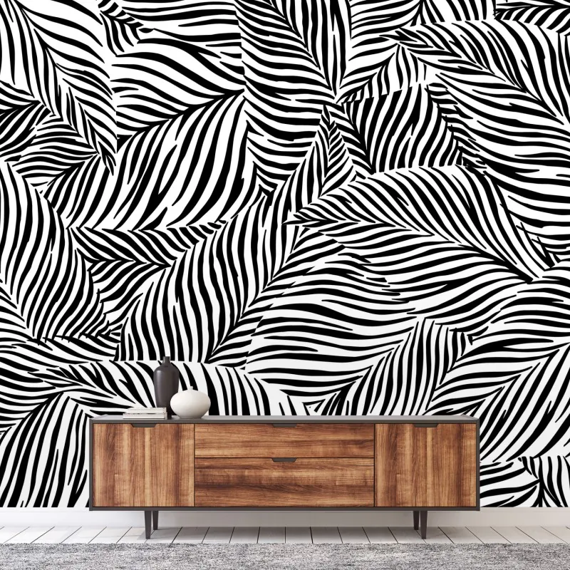 Wall mural monochrome tropical leaf pattern