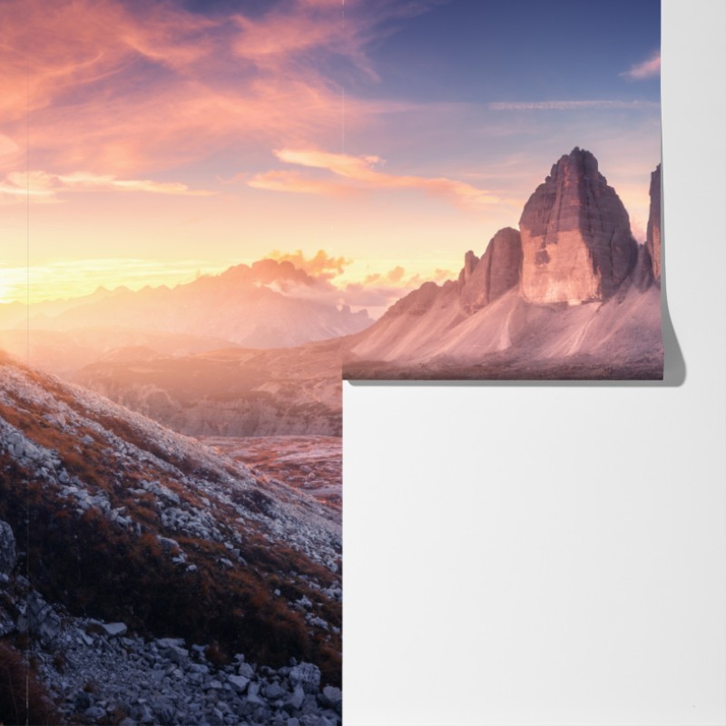 Fototapeta wschód słońca nad szczytami Dolomitów – Wallissimo® Fototapeta wschód słońca nad szczytami Dolomitów – Wallissimo®