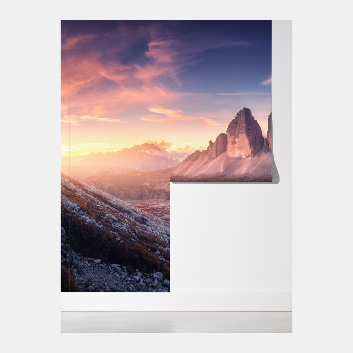 Fototapeta wschód słońca nad szczytami Dolomitów – Wallissimo® Fototapeta wschód słońca nad szczytami Dolomitów – Wallissimo®