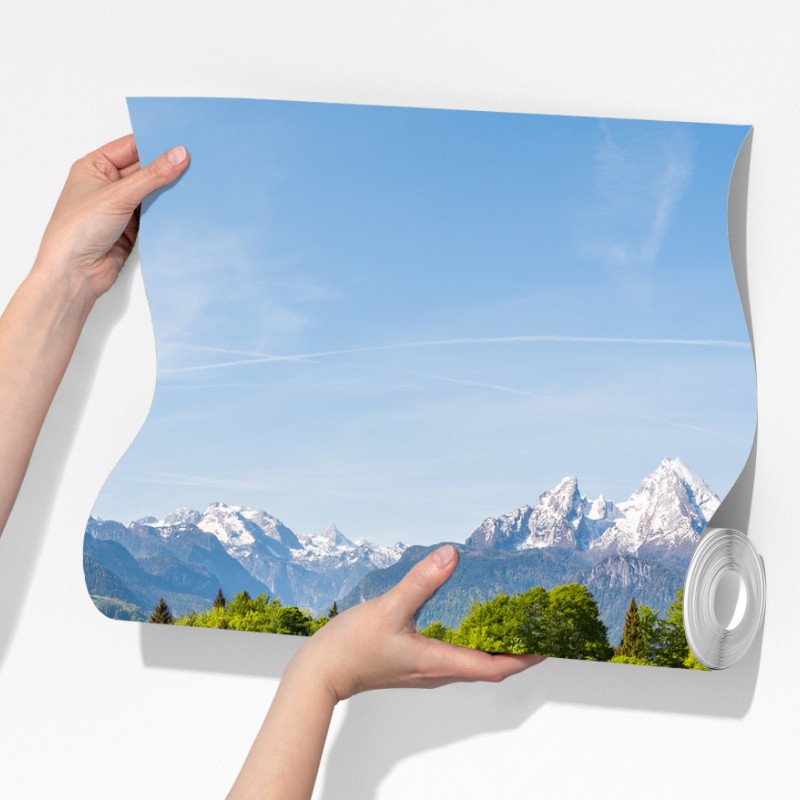 Fototapeta spokojna alpejska łąka w panoramie – Wallissimo® Fototapeta spokojna alpejska łąka w panoramie – Wallissimo®