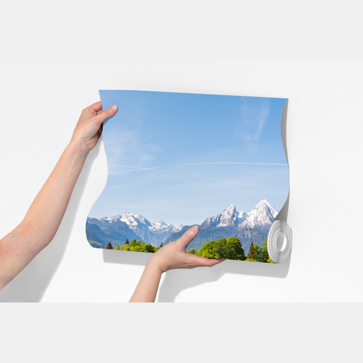 Fototapeta spokojna alpejska łąka w panoramie – Wallissimo® Fototapeta spokojna alpejska łąka w panoramie – Wallissimo®