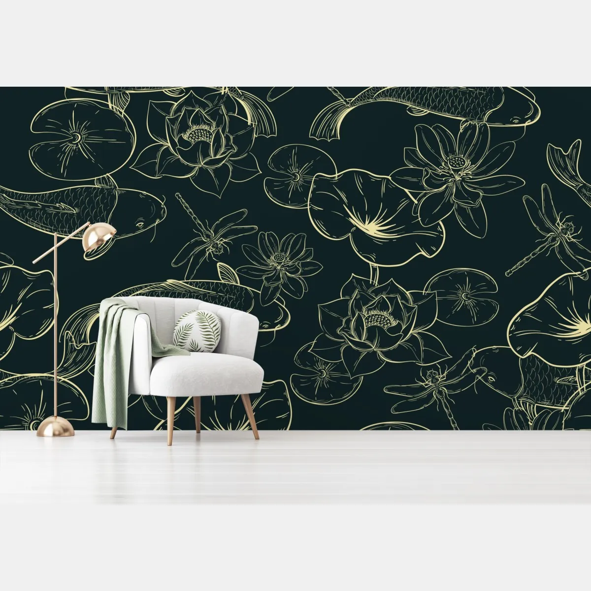 Fototapeta ręcznie rysowany wzór koi i lotosu – Wallissimo® Fototapeta ręcznie rysowany wzór koi i lotosu – Wallissimo®