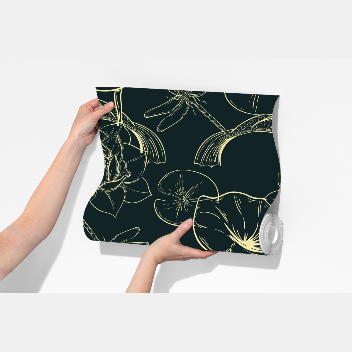 Fototapeta ręcznie rysowany wzór koi i lotosu – Wallissimo® Fototapeta ręcznie rysowany wzór koi i lotosu – Wallissimo®