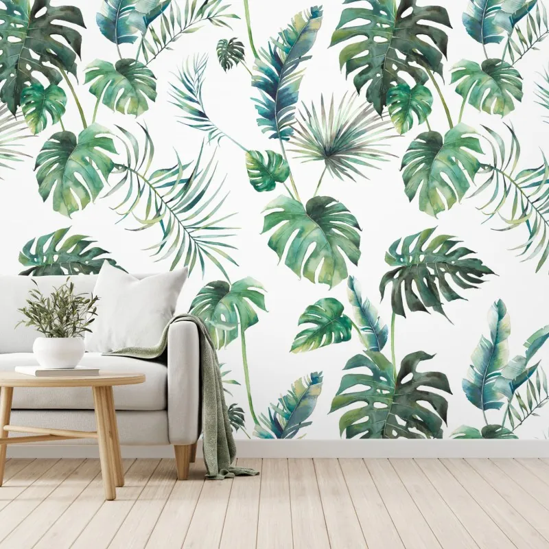 Wall mural watercolor tropical leaves pattern