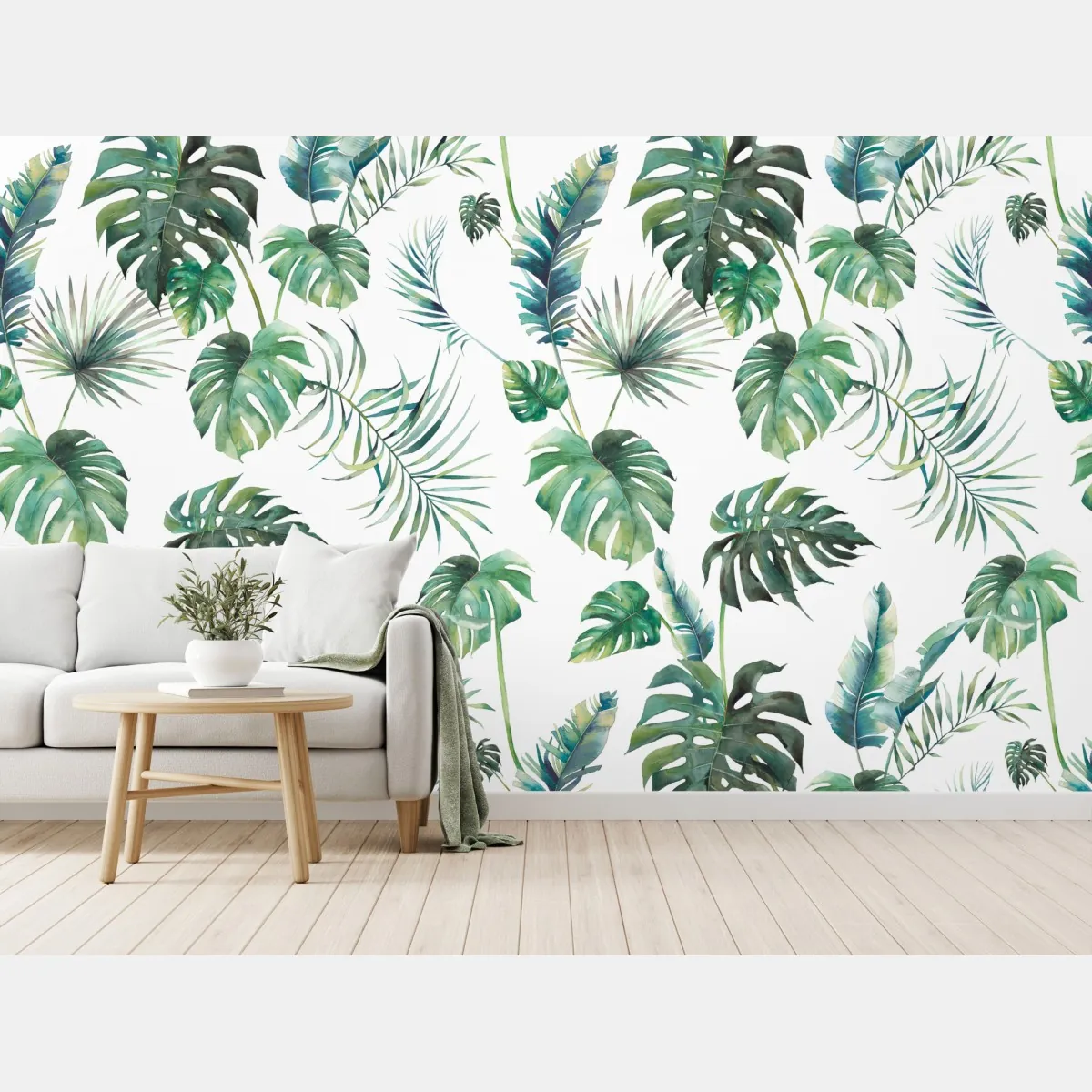Fototapeta akwarelowy wzór tropikalnych liści – Wallissimo® Fototapeta akwarelowy wzór tropikalnych liści – Wallissimo®