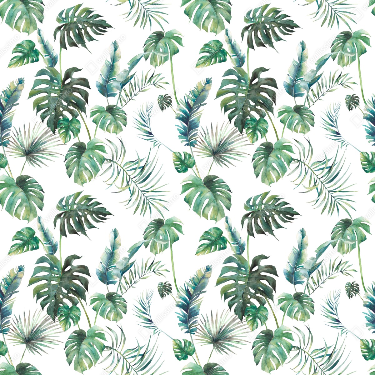 Fototapeta akwarelowy wzór tropikalnych liści – Wallissimo® Fototapeta akwarelowy wzór tropikalnych liści – Wallissimo®