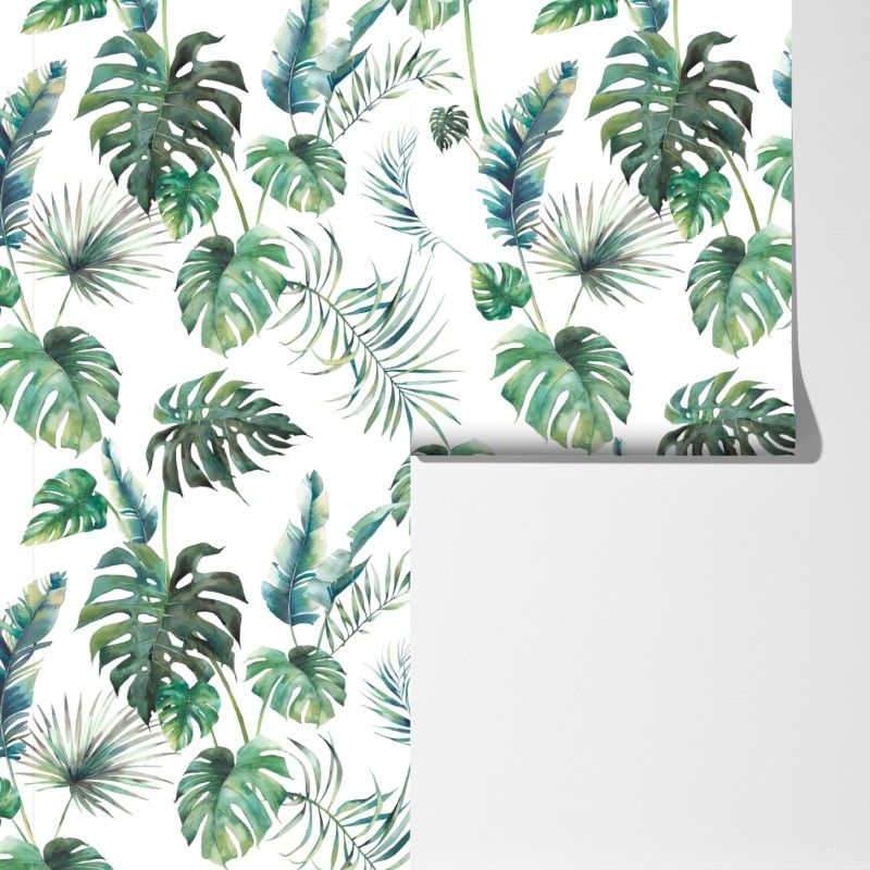Fototapeta akwarelowy wzór tropikalnych liści – Wallissimo® Fototapeta akwarelowy wzór tropikalnych liści – Wallissimo®