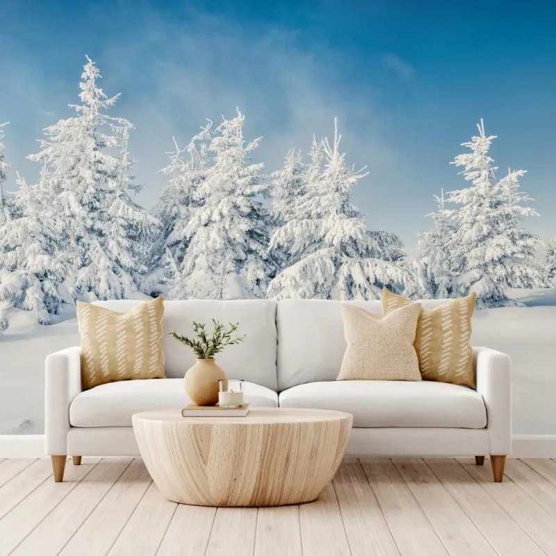 Wall mural snowy winter forest panorama