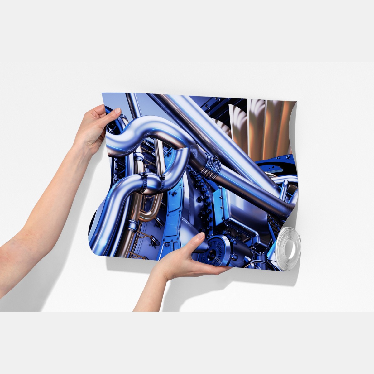 Fototapeta zbliżenie turbiny silnika odrzutowego w niebieskich i pomarańczowych tonach – Wallissimo® Fototapeta zbliżenie turbiny silnika odrzutowego w niebieskich i pomarańczowych tonach – Wallissimo®