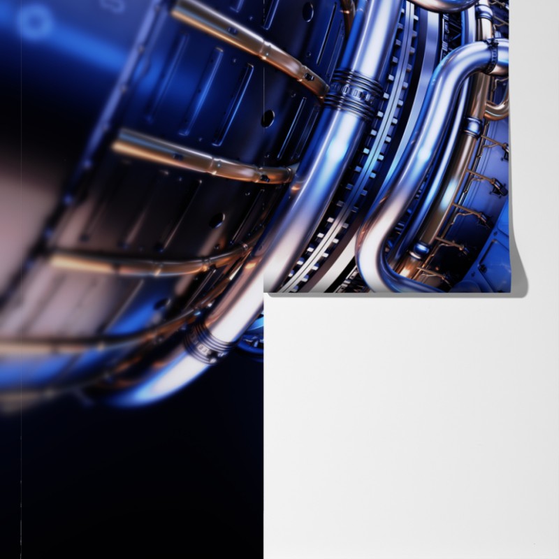 Fototapeta zbliżenie turbiny silnika odrzutowego w niebieskich i pomarańczowych tonach – Wallissimo® Fototapeta zbliżenie turbiny silnika odrzutowego w niebieskich i pomarańczowych tonach – Wallissimo®