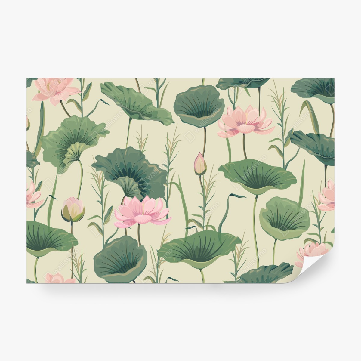 Fototapeta delikatny ogród lotosów wzór botaniczny – Wallissimo® Fototapeta delikatny ogród lotosów wzór botaniczny – Wallissimo®