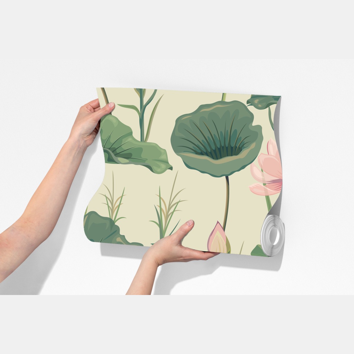 Fototapeta delikatny ogród lotosów wzór botaniczny – Wallissimo® Fototapeta delikatny ogród lotosów wzór botaniczny – Wallissimo®