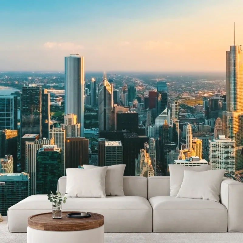 Wall mural Chicago skyline at sunset