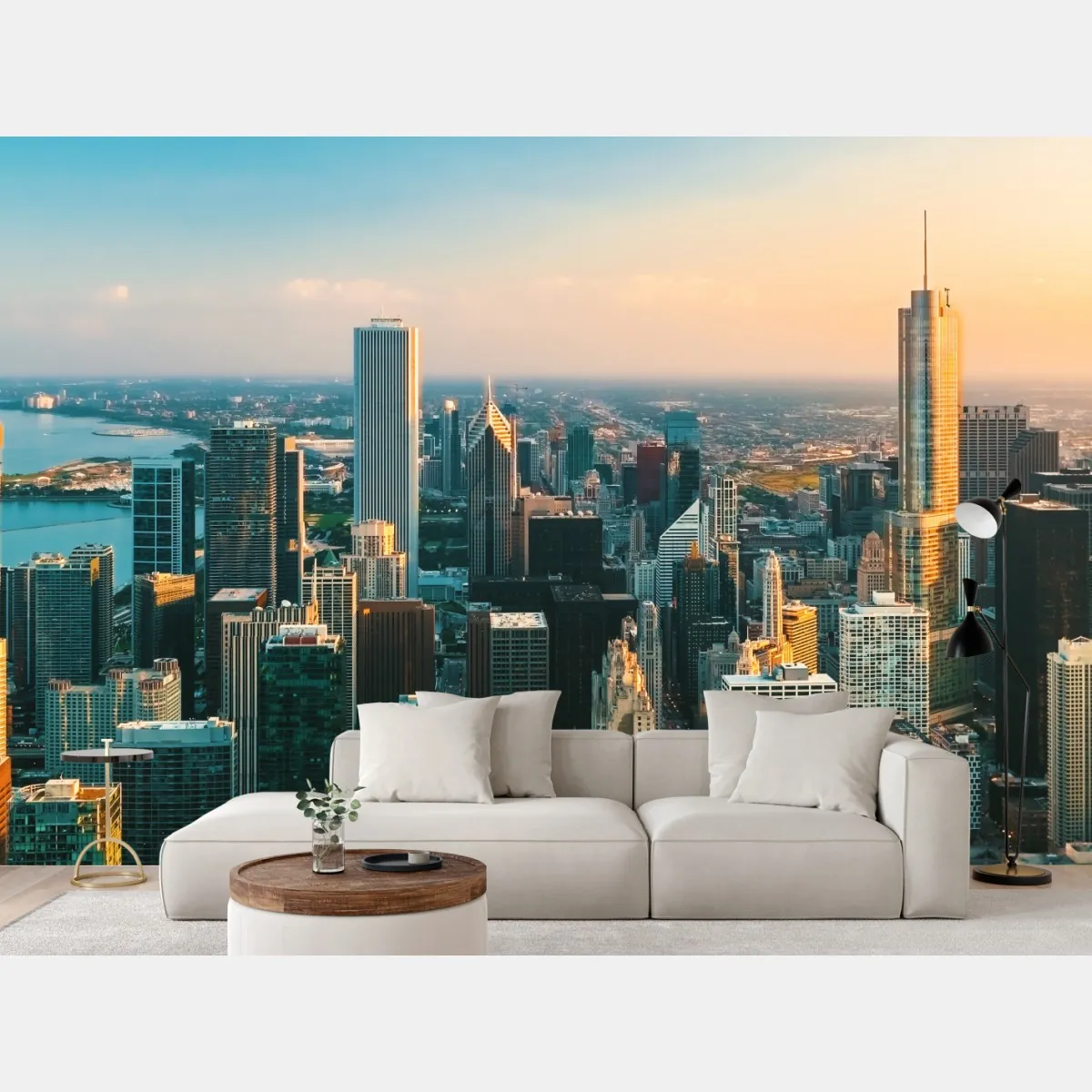 Fototapeta Chicago panorama miasta o zachodzie słońca – Wallissimo® Fototapeta Chicago panorama miasta o zachodzie słońca – Wallissimo®
