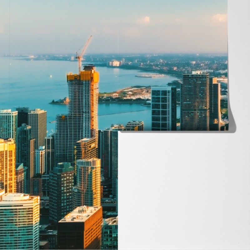 Fototapeta Chicago panorama miasta o zachodzie słońca – Wallissimo® Fototapeta Chicago panorama miasta o zachodzie słońca – Wallissimo®