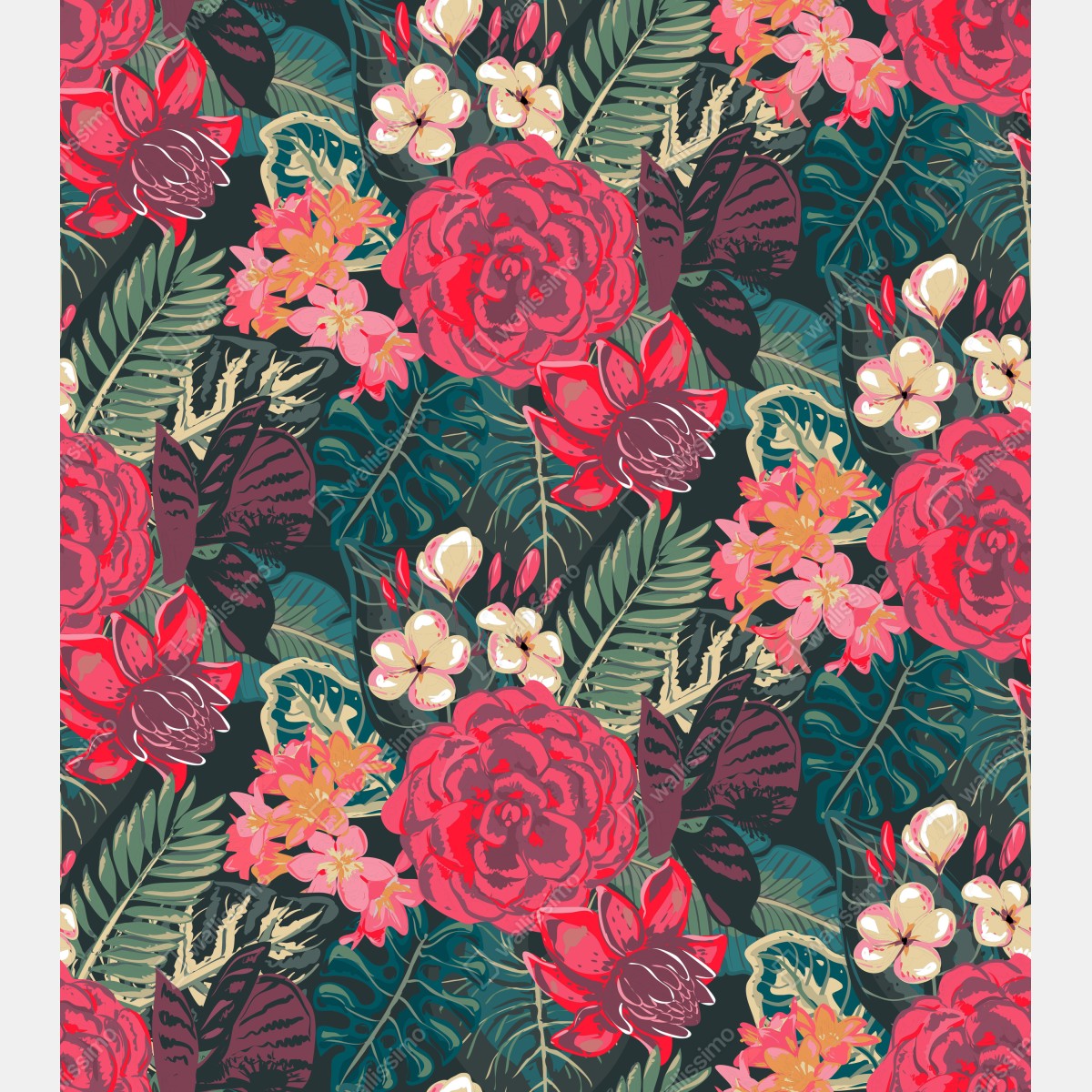 Fototapeta tropikalny wzór kwiatowy w różu i turkusie – Wallissimo® Fototapeta tropikalny wzór kwiatowy w różu i turkusie – Wallissimo®
