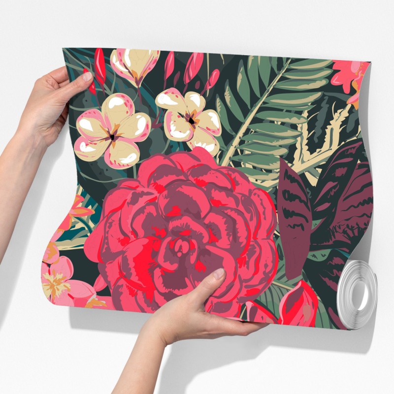 Fototapeta tropikalny wzór kwiatowy w różu i turkusie – Wallissimo® Fototapeta tropikalny wzór kwiatowy w różu i turkusie – Wallissimo®