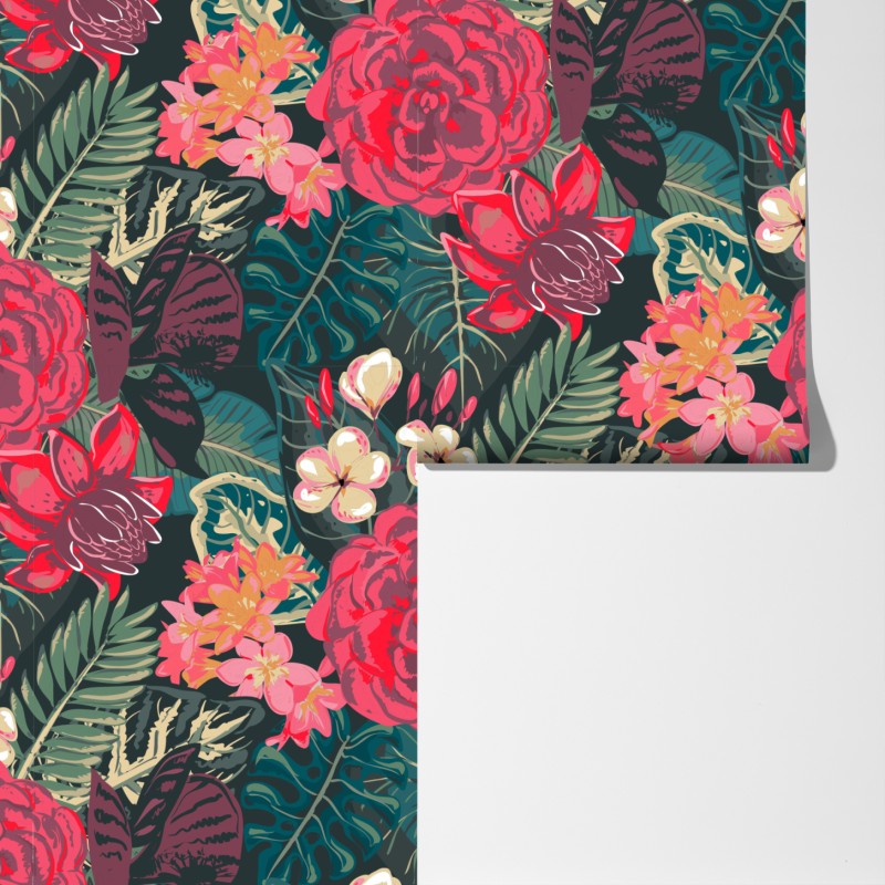 Fototapeta tropikalny wzór kwiatowy w różu i turkusie – Wallissimo® Fototapeta tropikalny wzór kwiatowy w różu i turkusie – Wallissimo®