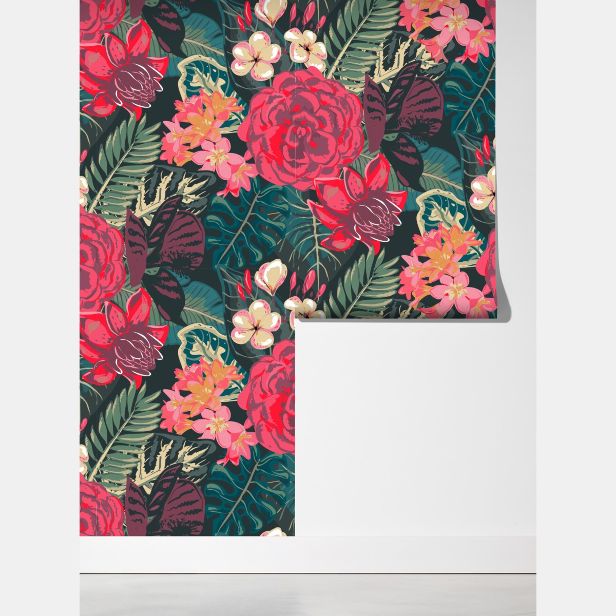 Fototapeta tropikalny wzór kwiatowy w różu i turkusie – Wallissimo® Fototapeta tropikalny wzór kwiatowy w różu i turkusie – Wallissimo®