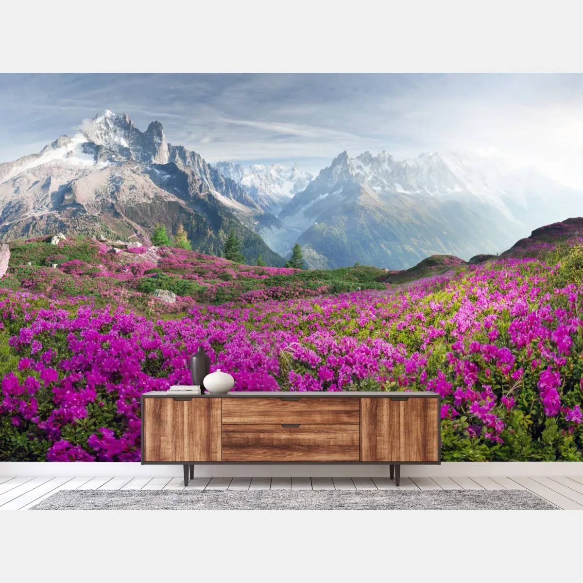 Fototapeta alpejska łąka różaneczników przy Mont Blanc – Wallissimo® Fototapeta alpejska łąka różaneczników przy Mont Blanc – Wallissimo®