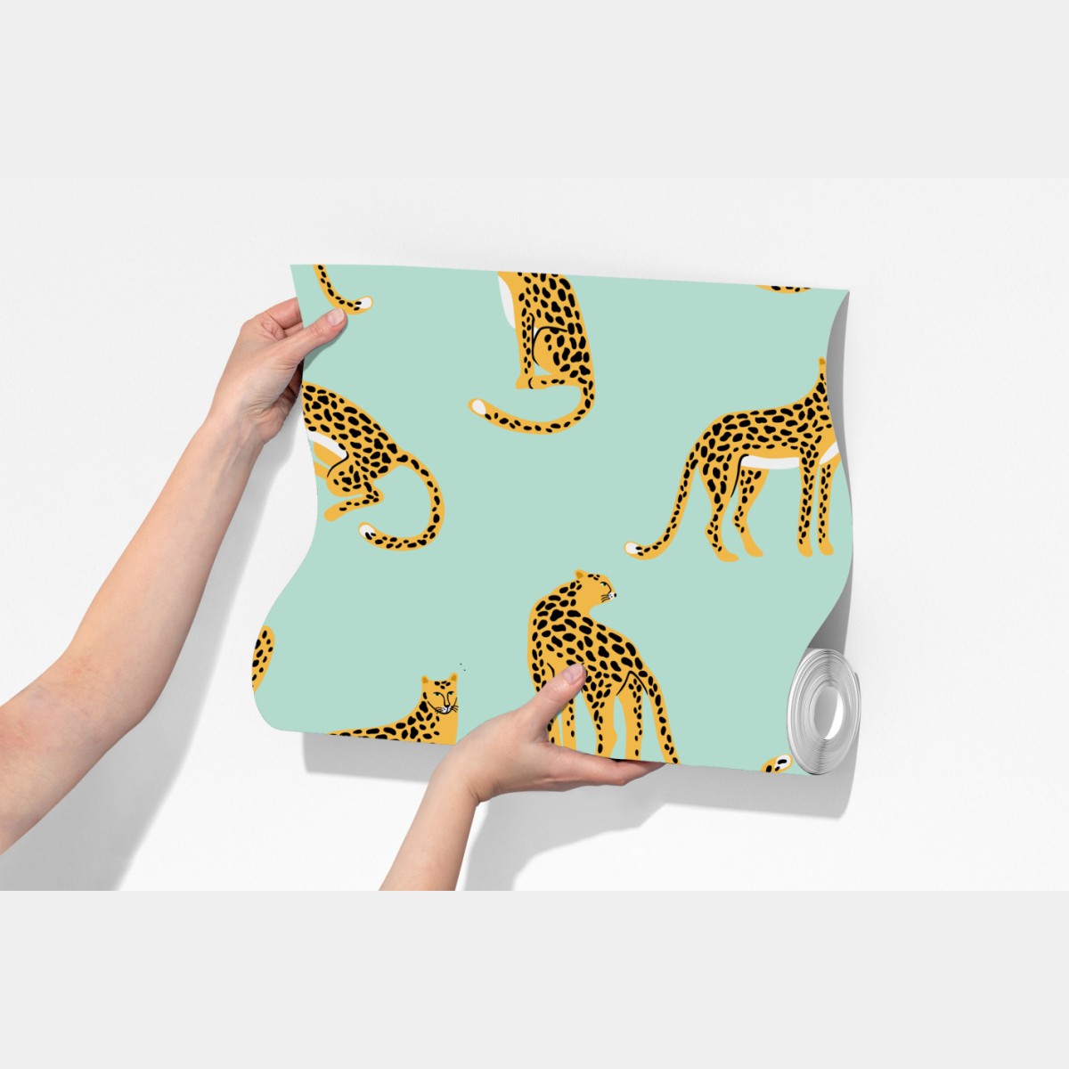 Fototapeta zabawny wzór gepardów na turkusowym tle – Wallissimo® Fototapeta zabawny wzór gepardów na turkusowym tle – Wallissimo®