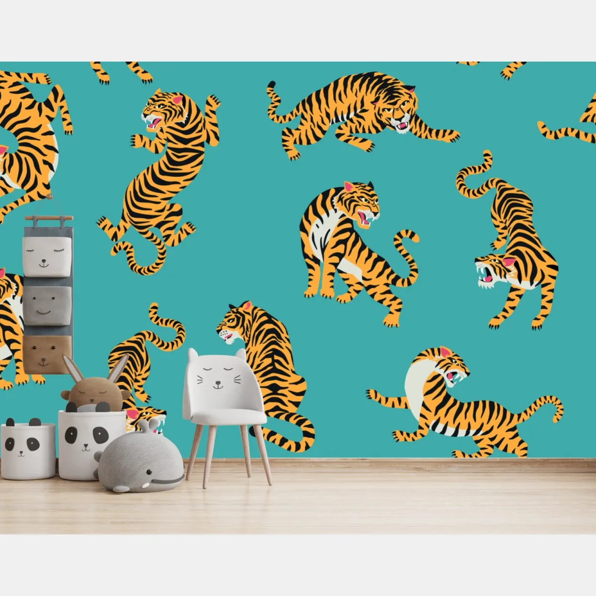 Fototapeta stylizowany motyw tygrysa na turkusowym tle – Wallissimo® Fototapeta stylizowany motyw tygrysa na turkusowym tle – Wallissimo®