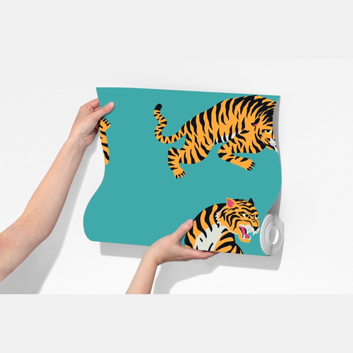 Fototapeta stylizowany motyw tygrysa na turkusowym tle – Wallissimo® Fototapeta stylizowany motyw tygrysa na turkusowym tle – Wallissimo®