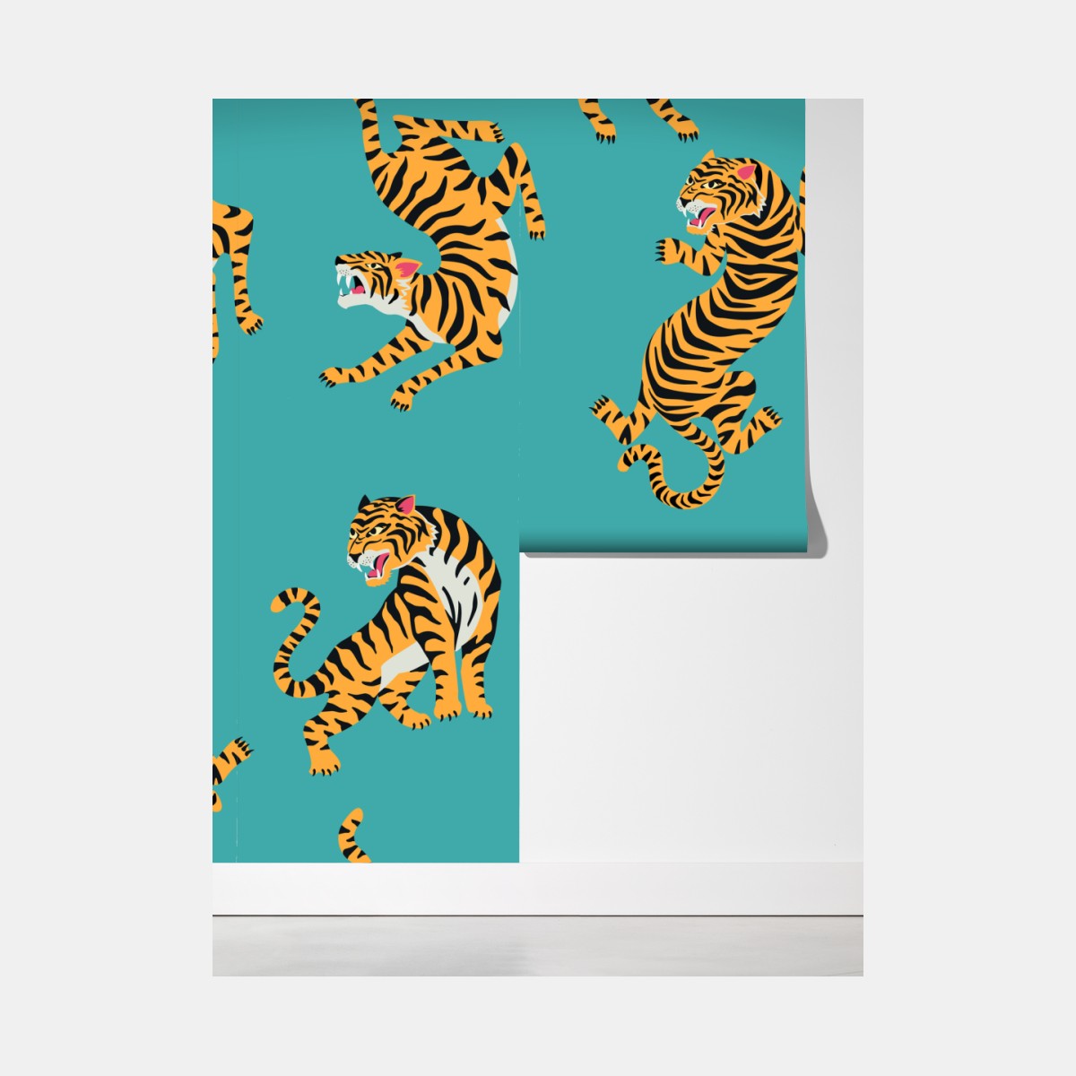 Fototapeta stylizowany motyw tygrysa na turkusowym tle – Wallissimo® Fototapeta stylizowany motyw tygrysa na turkusowym tle – Wallissimo®