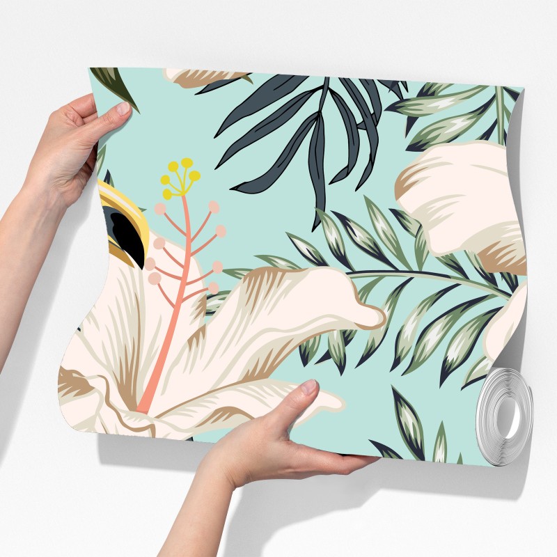 Fototapeta tropikalny wzór z tukanem i kwiatami – Wallissimo® Fototapeta tropikalny wzór z tukanem i kwiatami – Wallissimo®