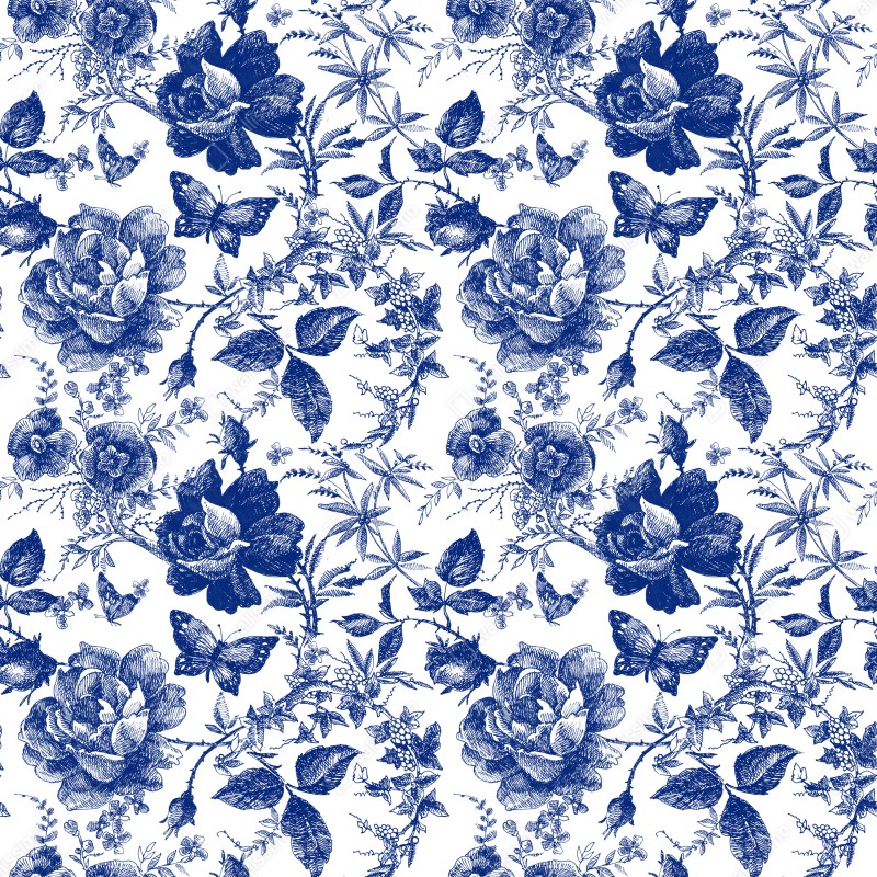 Fototapeta niebieski kwiatowy wzór toile – Wallissimo® Fototapeta niebieski kwiatowy wzór toile – Wallissimo®