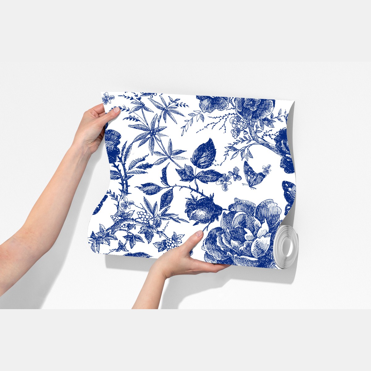 Fototapeta niebieski kwiatowy wzór toile – Wallissimo® Fototapeta niebieski kwiatowy wzór toile – Wallissimo®